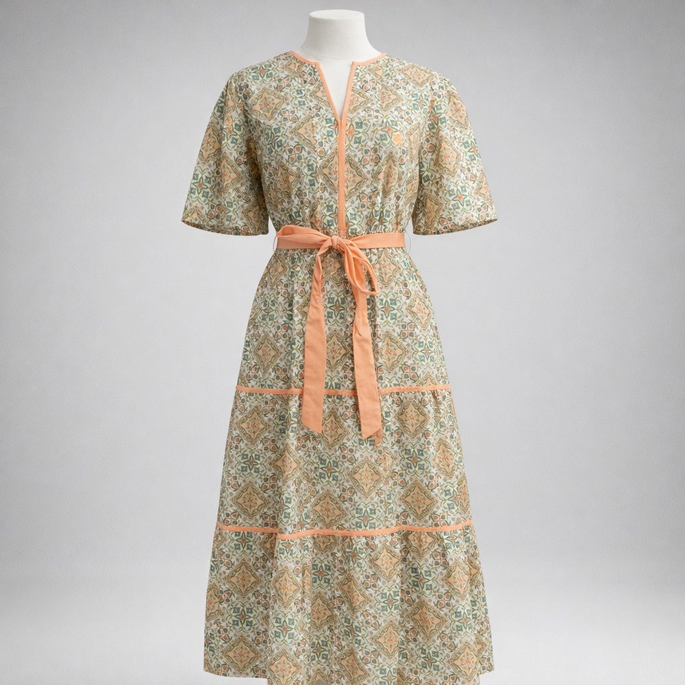 &Merci Boho Midi Dress Floral Cotton Tie Waist | Size Large‎ NWT Pockets